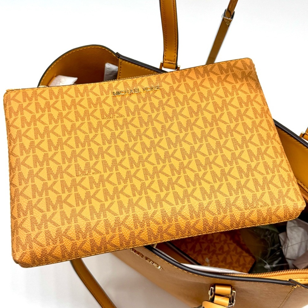 Michael Kors Charlotte LG Tote Bag 3 IN 1 Leather Shoulder Bag Cider - Picture 11 of 13